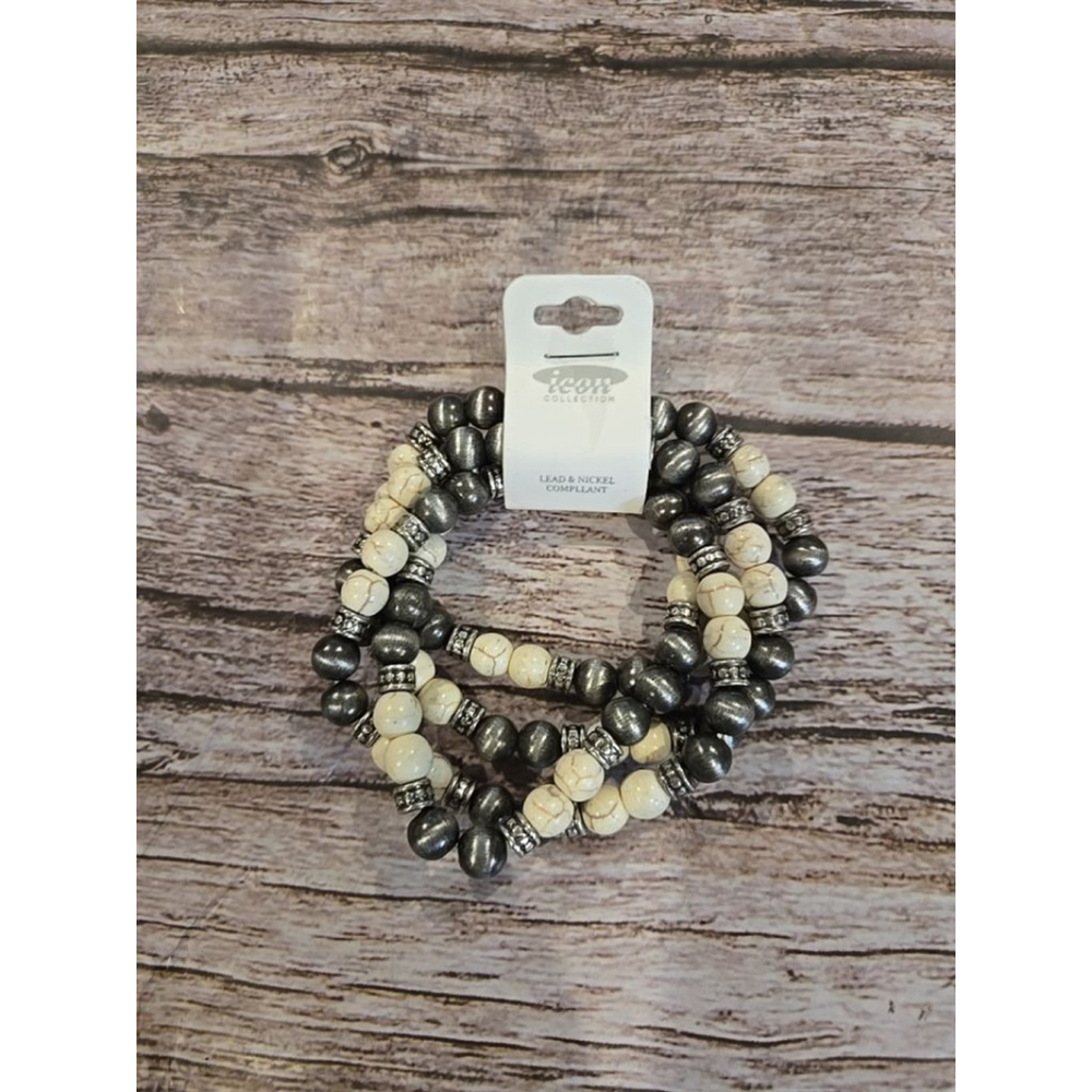 Icon Collection One Size White and Gray 4 layer Stretchy Bracelet NWT (153)